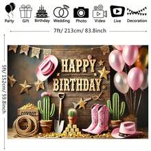 1 tấm phông nền chụp ảnh theo phong cách mộc mạc theo chủ đề cao bồi miền Tây, 100% Polyester, dùng cho sinh nhật, gia đình, vườn, sân, kỷ niệm, studio chụp ảnh, không cần nguồn điện, đồ treo tường, lễ kỷ niệm chung - 1 cái - Xem 3