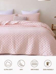 2/3件套超柔软微纤维超声波缝纫四季通用被套套装，经典优雅风格，舒适床上用品，轻盈如云，包含1个被套和2个枕套，浅粉色 - 淺粉色 - 查看 4