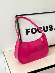 Bolso de hombro con cremallera de unicolor y minimalista, bolso en forma de media luna de moda, bolso de hombro con cremallera de piel sintética de unicolor, monedero burdeos, bolsa de lence - Rosa Fucsia - Ver 7