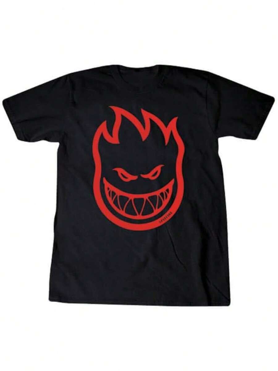 Spitfire Bighead Skateboard T-Shirt - Black/Red, Large, Soft Cotton For Skateboarding