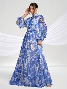 Tie Dye Chiffon Long Sleeve Women Dress Wedding Anniversary Music Festival Family Cocktail Party Vacation, Formal, Gown, For Evening, Wedding Guest Spring - 彩色 - 查看 5