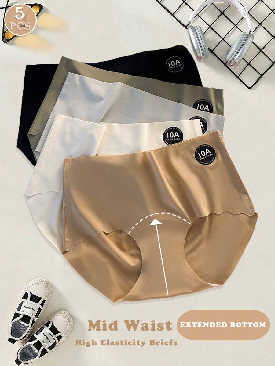 5条/包 无缝中腰女士提臀内裤，舒适弹力紧身透气平滑收腹内裤 - 彩色 - 查看 1