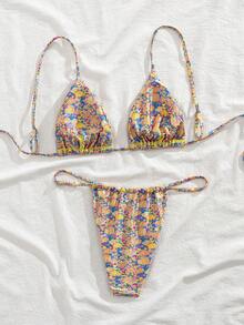 2件套女士亮片碎花分体比基尼泳衣，适合度假海滩夏季穿着 - 彩色 - 查看 4