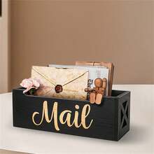 台面邮件架 信件收纳盒 乡村风格木质邮件架 信封文件纸夹 返校 - 黑色 - 查看 4