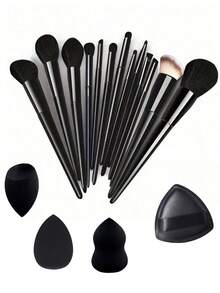 17 Pieces Of Black Professional Makeup Brush Set (With Drawcord Storage Bag), Including 4 Pieces Of Makeup Powder Puff, Makeup Sponge, Rouge Brush, Foundation Make-Up Brush, Eye Shadow Brush, Contour Brush, Eye Makeup Brush, Soft Hair Makeup Brush, Rouge Brush, Professional Makeup Brush Set, Women's Makeup Brush Set,Brush Set,Makeup Brush Kit,Make Up Brush Set,Make Up Set Complete,Makeup Brush Set,Complete Makeup Kit,Brush Kit,Brushes Makeup Set,Makeup Gift Set,Set - 彩色 - 查看 7