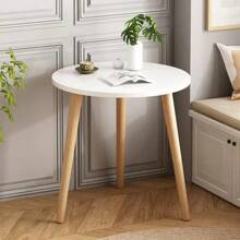 Semplice tavolino da comodino in legno rotondo con cornice in legno massiccio, mobile da piccoli spazi come tavolo da caffè laterale, per reception, ufficio, soggiorno, camera da letto