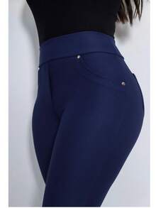 Women's Leggings With Pocket High Waist Riding Stitch Roma Skinny - Navy Blue - View 1