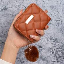 Short Plush Wallet, Minimalist Fashion Coin Purse, Student Quilted Card Holder, Plush Ball Bag - Multicolor - View 8