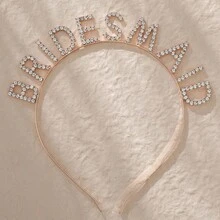 1 pieza Diadema de aleación con letra "DAMA DE HONOR" con strass, accesorio de calidad para fiesta de boda, dama de honor, accesorios para el Día de San Valentín - Plateado - Ver 11