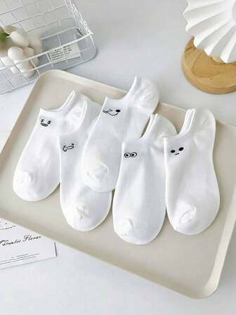 5/10 双中性款白色透气运动休闲袜，女童低帮隐形袜，春夏季