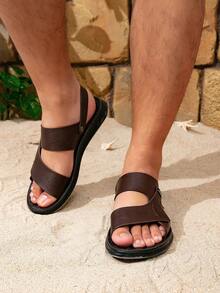 New British Style Men's Beach Shoes, Breathable Low-Top Patchwork Fashion Adjustable Heel Convertible Sandals, Outdoor Sports Casual Holiday Beach Camping Versatile Sandals - Rust Brown - View 3