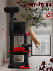 PAWZ Road 45.7" Cat Tree For Indoor Cats, 5-Level Cat Tower For Large Cats With Metal Frame Large Hammock (17.7"X15.7"), Cat Condo With (15.7"X9.5") Big Top Perch & 4 Sisal Covered Scratching Post, Black - 黑色 - 查看 4