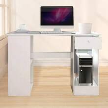 Computer Desk H Shaped PC Laptop Gaming Table W/ Book Shelves Bookcase UK - White - View 6