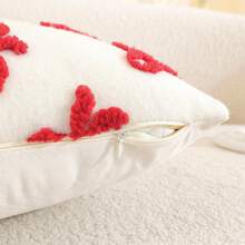 1 件可爱提花蝴蝶结图案柔软毛绒装饰枕套（仅枕套，无枕芯）