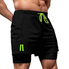 Kit 2 Dry Fit Thermal Training Shorts 2 In 1 With Cell Phone Pocket And Towel Holder Fitness Gym Shorts - 黑色 - 查看 5