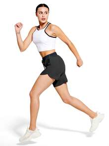 ZUTY 7" High Waisted Athletic Shorts For Women Running Workout Long Shorts With 3 Zipper Pockets Quick Dry, UPF 50+, Suitable For Travel, Walking - Black - View 5