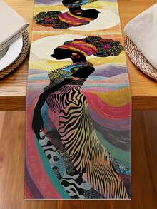 1 Stück Tischläufer aus Leinen mit afrikanischem Bohemian-Motiv, bunter Hintergrund, geeignet für Küche, Esstisch, Innen- und Außendekoration, Partyzubehör, 13 x 72 Zoll - Verschiedenfarbig - Übersicht 3