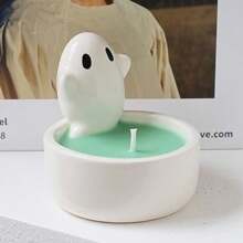 1 pieza Soporte de vela de chimenea de cerámica con diseño de gato de dibujos animados, soporte de vela de cerámica con diseño de fantasma, vela perfumada con fantasma lindo, adorno de estilo nórdico, decoración para el hogar, regalos ambientadores, resistente a altas temperaturas