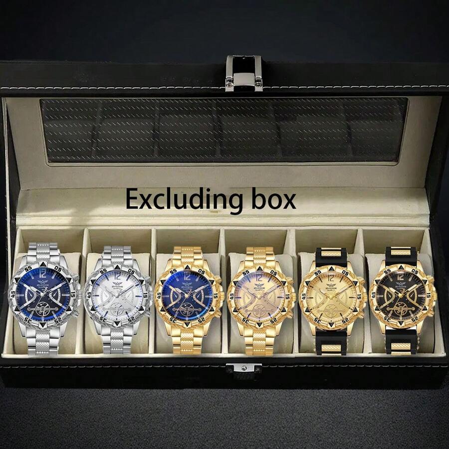 6 件套男士时尚钢带手表适合派对、正式场合 - 男士时尚礼物