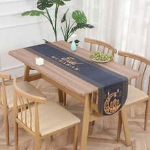 1pc Black & Golden Moon Themed Party Table Runner, Unique Polyester Table Cloth For Holiday & Dinner Decor - Multicolor - View 1