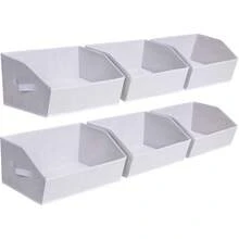 Closet Organizers Bins 6 Packs - Large Closet Shelf Organizer With Handles, Fabric Trapezoid Storage Bins For Bins And Baskets For Shelves. Light Grey