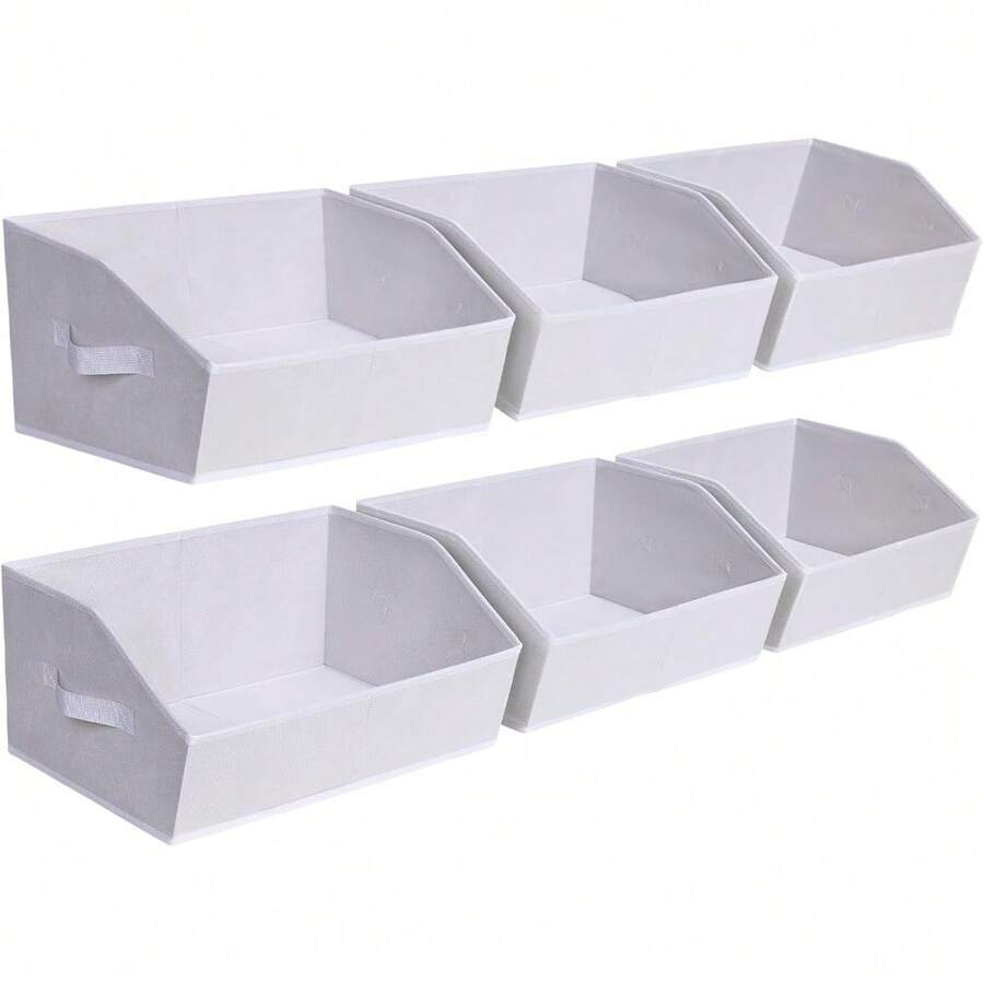 Closet Organizers Bins 6 Packs - Large Closet Shelf Organizer With Handles, Fabric Trapezoid Storage Bins For Bins And Baskets For Shelves. Light Grey
