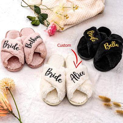 Personalized Fluffy Slippers, Bride Gifts, Bridesmaid Gifts, Wedding Fluffy Slippers, Bridal Gift, Birthday Gift, Mother's Day Gift, Anniversary Gift, Engraved,Stainless,Colorful,Cute,Adorable,Funny,Kawaii,Y2K,Stylish,Unisex,Casual,Custom,Personalized,Unique,Customized,Ideal Gifts For Him,Ideal Gifts For Her,Her,Boyfriend,Girlfriend,Family,Friends,Delicate Romance,For Office,For School,For Classroom,For Teacher Gifts,For University,For Colleague,For Dorm Rooms,Hair Accesoriesfor Women, Engagement Party Favors