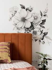 2 piezas Pegatinas de pared florales románticas gris y blanco, adhesivas, dibujos lindos, decoración para dormitorio, entrada, sala de estar, cocina, baño, decoración del hogar, artículos de decoración de primavera para refrescar tu hogar, pegatinas de decoración de ramas para pared, papel tapiz, decoración del hogar