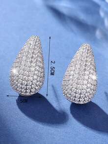 1pair Fashionable & Delicate & Sparkling Water Drop Shaped Rhinestone Ear Cuff Earrings - Silver - View 3