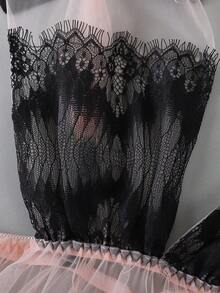 女士蕾丝睫毛蝴蝶结透明网眼睡袍，性感内衣裙