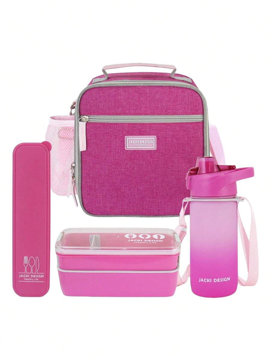 Jacki Design Thermal Bag Kit, 750ml Lunch Box, 550ml Bottle And Holder - Rosa Fucsia - Ver 1