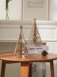 1pc, 6.65*11.14 Inch Creative Wooden Christmas Tree Shaped Desktop Decor, Minimalist Wooden Christmas Tree Home Decoration Accessory, Multiple Designs Available, Suitable For Theme Parties, Restaurants, Celebrations, Store Displays, And Personal Gifts