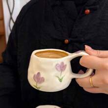 1 pieza Juego de taza de café y platillo de cerámica vintage hecho a mano, taza y plato con pintura a mano estilo coreano Ins, adecuado para mug de latte y plato de postre, excelente para San Valentín, Día de la Madre, regalo conmemorativo de pareja, regalo de graduación de vuelta a la escuela