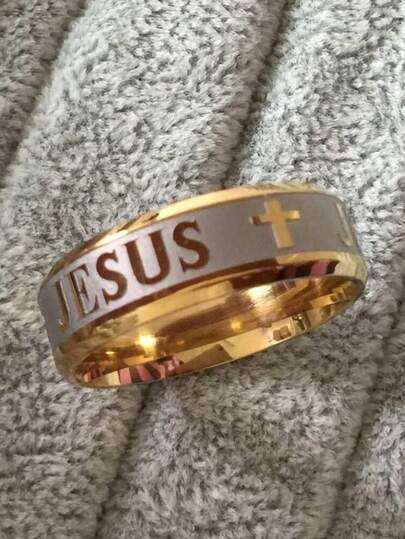 1pc  Large Size 8mm 316 Titanium Steel 18K Silver Plated Gold Plated Jesus Cross Letter Bible Wedding Ring