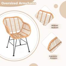 3PCS Patio Bistro Set Outdoor Rattan Armchairs With Table And Replacement Cushions Set-White - White - View 4