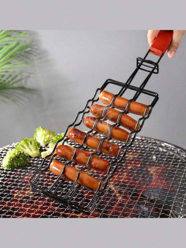 1 pieza Cesta para asar perros calientes, Red portátil reutilizable para barbacoa al aire libre, Set de 6 piezas de rejilla de sujeción para asar salchichas y salchichas, adecuado para reuniones familiares, picnics al aire libre, campamentos y barbacoas