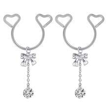1Pair Heart Fake Nipple Ring With Dangle Stainless Steel Non-Piercing Nipple Rings Clip On Nipplerings Faux Body Piercing Jewelry For Women Men