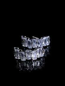 Nooxian 1 Pair Fashionable Asymmetrical Full Rhinestone Earrings For Men, Hip-Hop Style Earrings - Silver - View 3