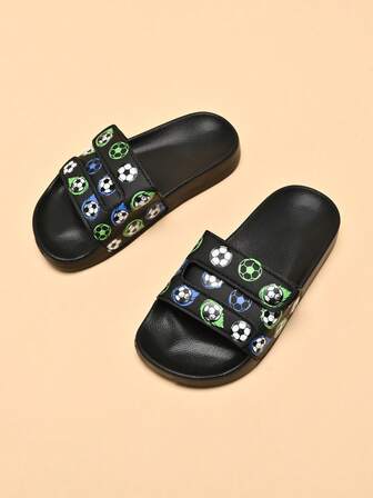 Kids' Foam Slippers, Lightweight Non-Slip Soft Sole Cute Football Design, Suitable For Casual Indoor/Outdoor Wear, Quick-Drying, Simple Solid Color Thick Sole Unisex Beach/Basketball Sandals