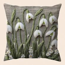 1 capa de almofada floral estilo vintage com floco de neve, 45x45 cm, lavar somente à mão, poliéster trançado, capa de almofada decorativa para sala de estar e quarto - sem bordado