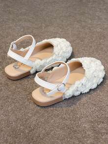 1 para dziewczęcych modnych, uroczych, kwiatowych, dekoracyjnych butów dla księżniczek, odpornych na zużycie, antypoślizgowych, płaskich butów, odpowiednich do codziennego noszenia latem i zajęć na świeżym powietrzu - Beżowy - Zobacz 8