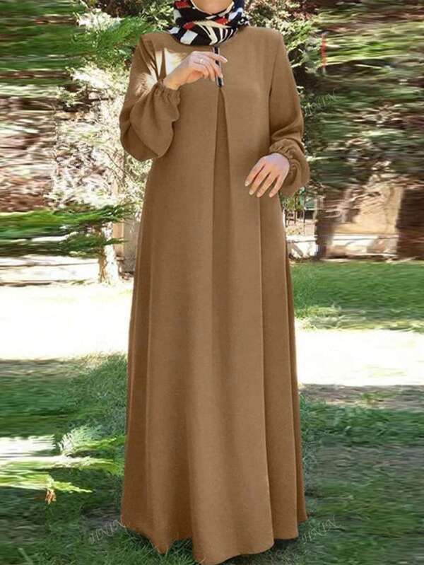 2025 Spring New Arrival Women Fashion Loose Long Sleeve Round Neck Casual Dress, Modest