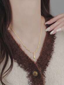 1pc French Minimalist Teardrop Pendant Necklace, Water Ripple Design, Suitable For Women's Daily Wear