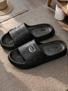 Summer Men's Slippers, Cartoon Painted Bear Soft Sole Comfortable Solid Color, Casual Minimalist Versatile Indoor Outdoor Wear, EVA Non-Slip Odor-Resistant Unisex Home Slippers, Shower Shoes - Black - View 3
