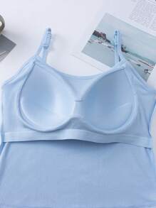 3 piezas Mujeres Camisola de unicolor acanalado con busto acolchado, top de tank casual y sexy crop