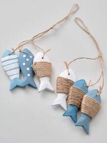 1 String Of 3pcs American Vintage Wooden Fish Ornament Decoration, Suitable For Homestay, Restaurant Wall Decor