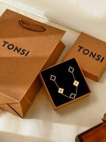 TONSI 1 件时尚、精致、优雅、简约 18K 镀金不锈钢四叶草手链，适合送给母亲、妻子、老师、同事的礼品盒 - 金 - 查看 11