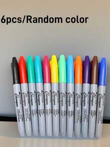 12pcs/6pcs12 Color Fine Tip Permanent Marker Set For Office, Classroom And Home, Quick Dry Ink - Plastic Material (Random Colors),Back To School - Multicolor - View 12