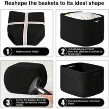 Storage Baskets For Organizing, Woven Baskets For Storage, Storage Baskets Bin For Shelves, Cotton Rope Basket With Handles, 12.5"Lx9.1W"X7.9H", (4 Pack) White - Black - View 7