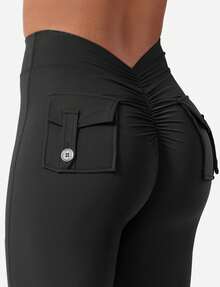 YEOREO Leggings With Pockets For Women V Back Scrunch Workout Leggings Tummy Control Butt Lifting Gym Yoga Leggings Yoga Pants For Women Winter Clothes For Women Black Pants - 黑色 - 查看 6